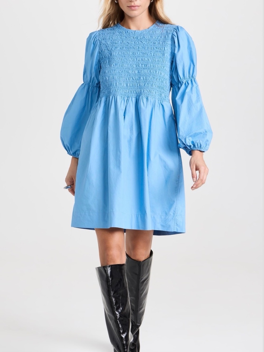 GANNI Cotton Poplin Mini Smock Dress - Blue, size 44, NWOT